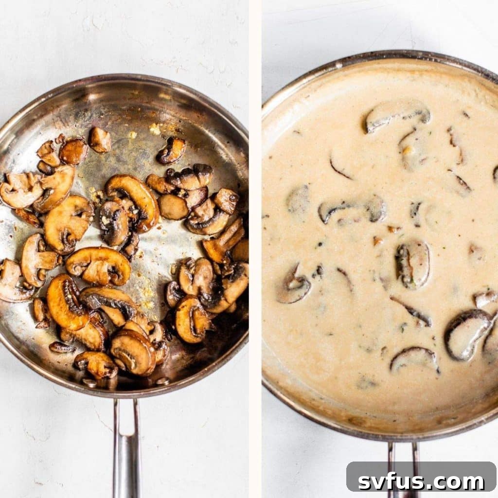 creamy mushroom sauce in a skillet