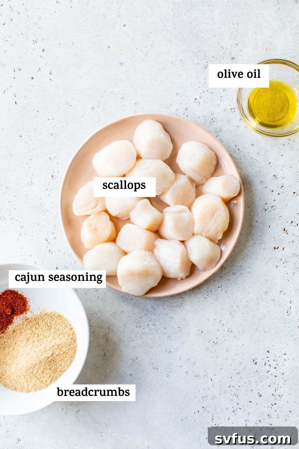 A close-up of golden-brown breaded scallops on a plate, with a text overlay highlighting their deliciousness.