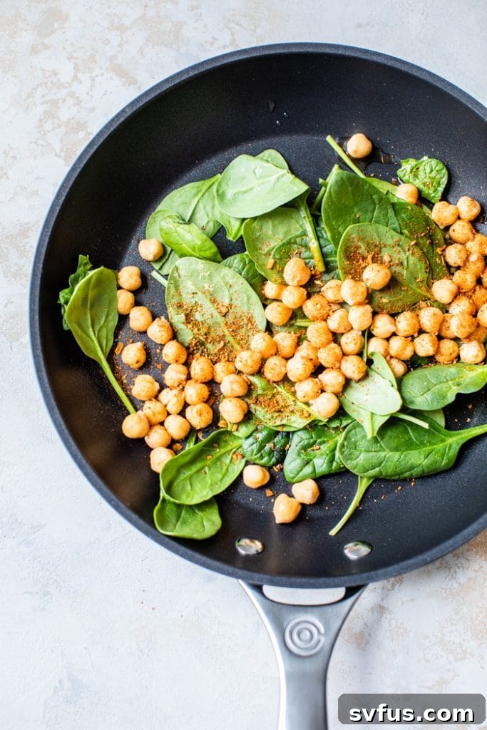 Healthy chickpea and egg breakfast skillet, quick and easy recipe