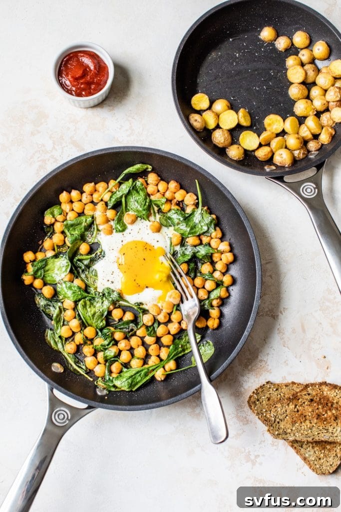 One skillet egg and chickpea breakfast, perfect for busy mornings