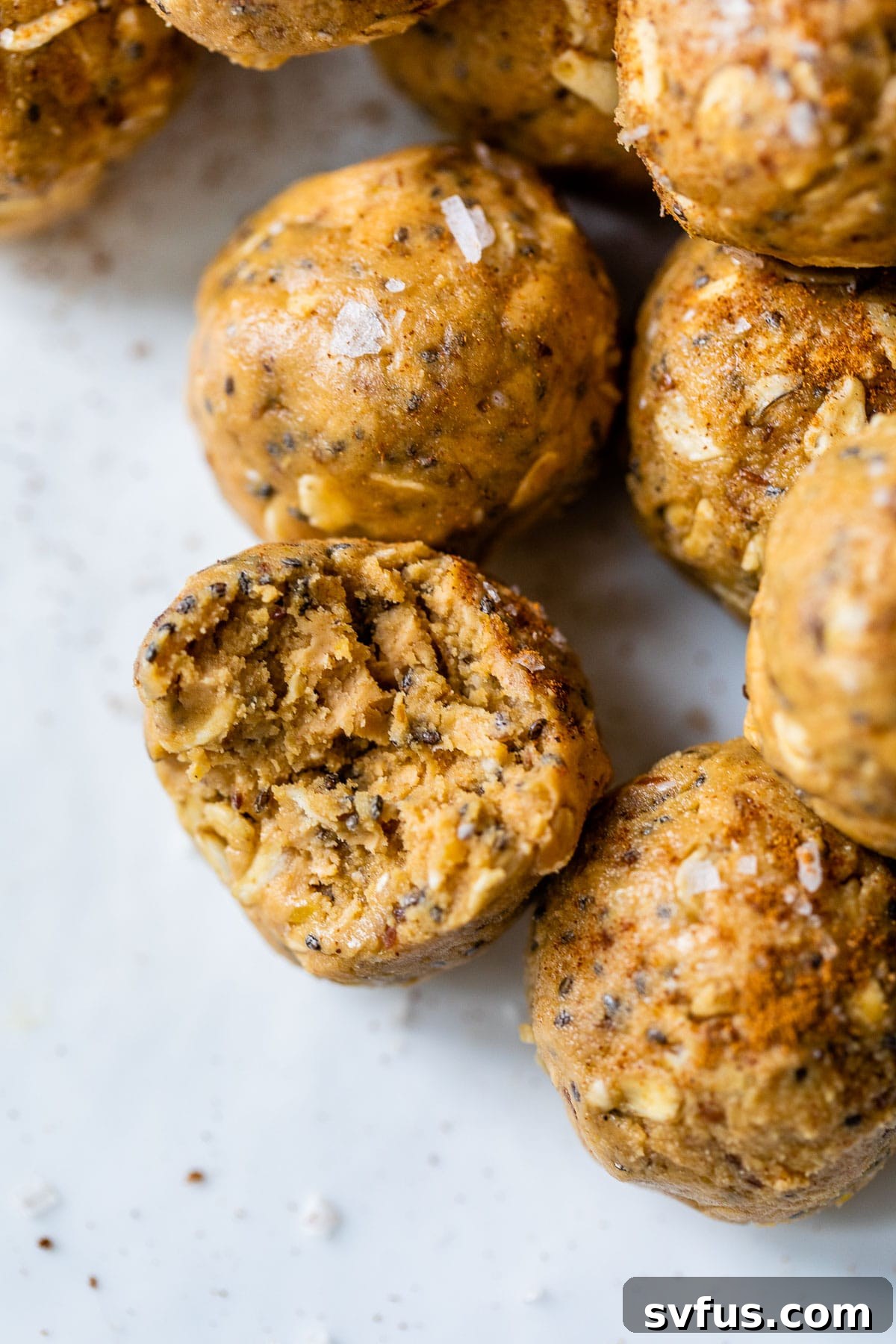 protein ball on a plate with a bite taken out of it