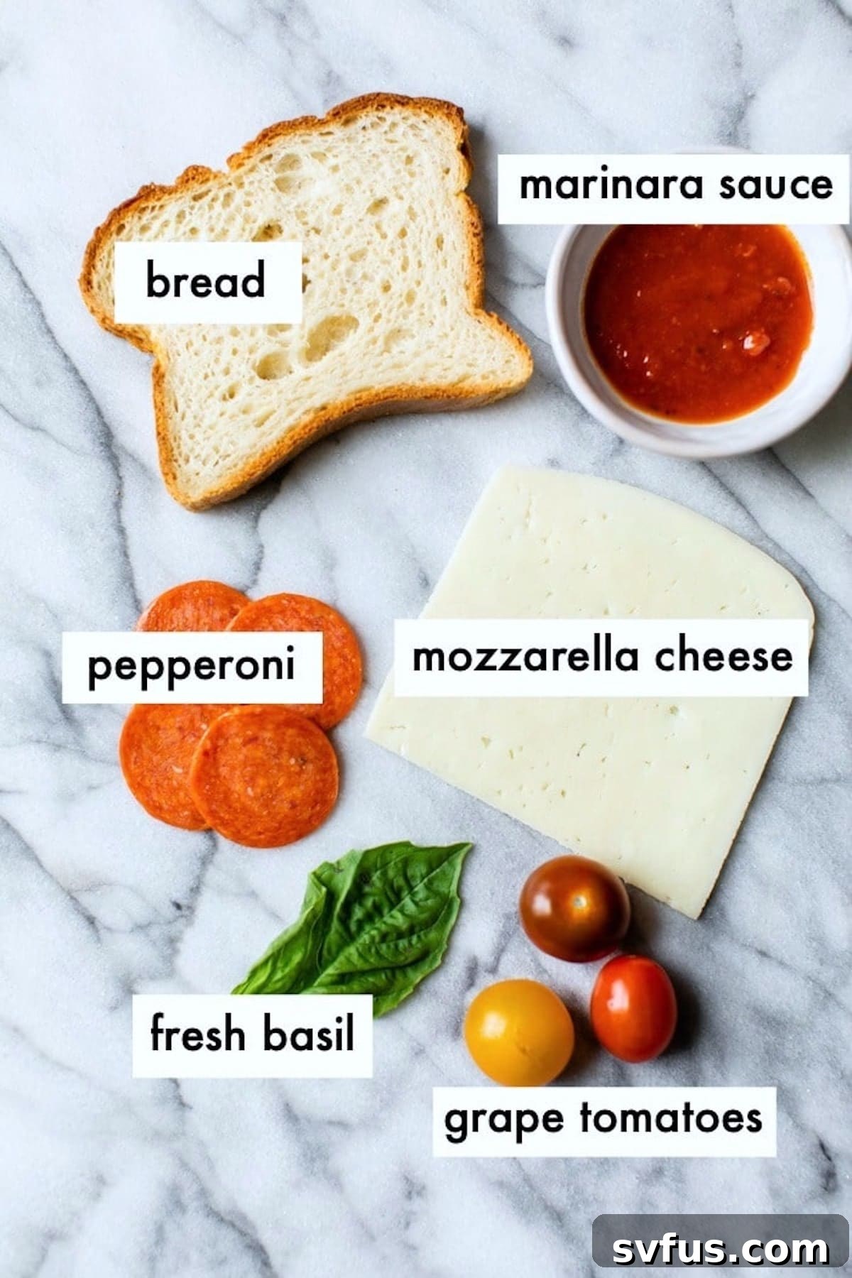 Ingredients laid out for making delicious pizza toast