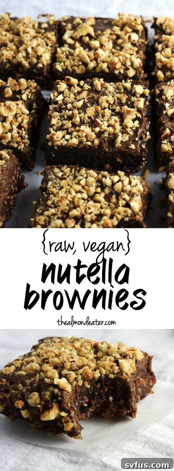 Vegan Nutella Brownies on a rustic wooden board, ready to be enjoyed.