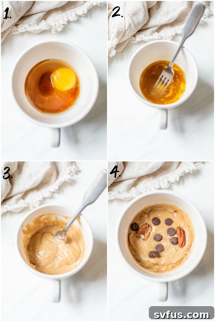 step by step how to make a mug cake