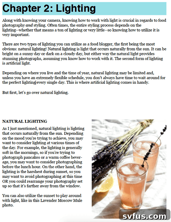 Sample page from Food Photography and Styling eBook, showing layout and content