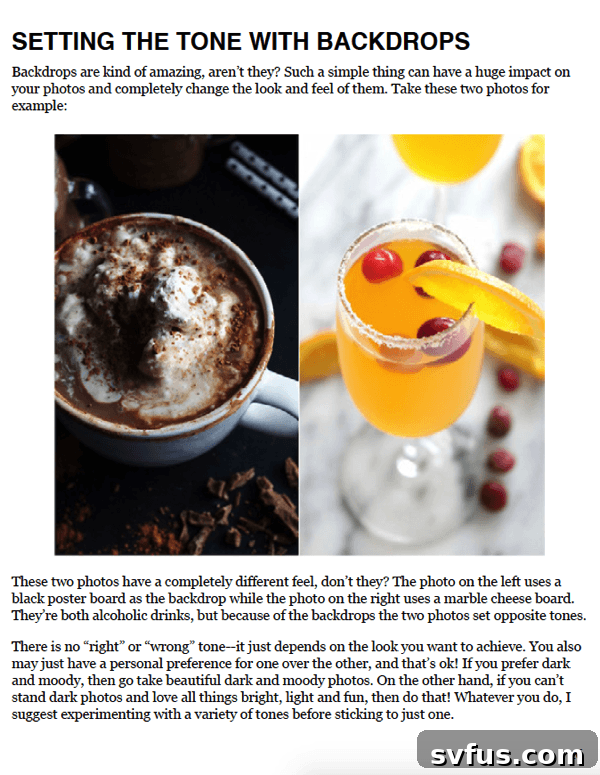 Another sample page from the food photography guide, illustrating key tips