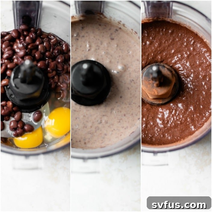 Step-by-step image of black beans being rinsed in a strainer for brownie preparation.