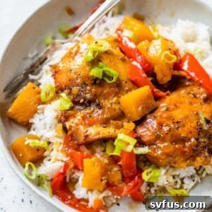 hawaiian chicken in a bowl over white rice