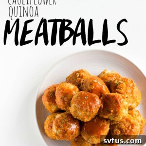 Buffalo Cauliflower Quinoa Meatballs ready to eat.