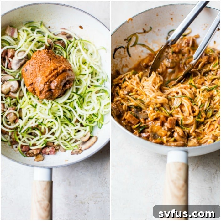pesto pasta in a skillet