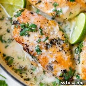 chicken in a skillet with lime wedges