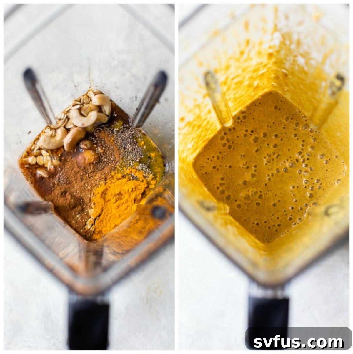 blender filled with smoothie ingredients