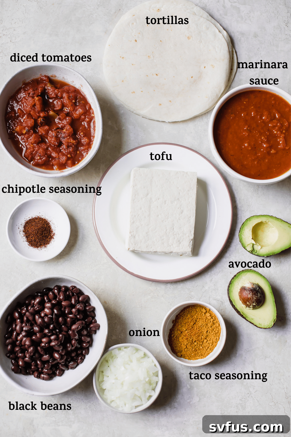 enchilada ingredients with text overlay