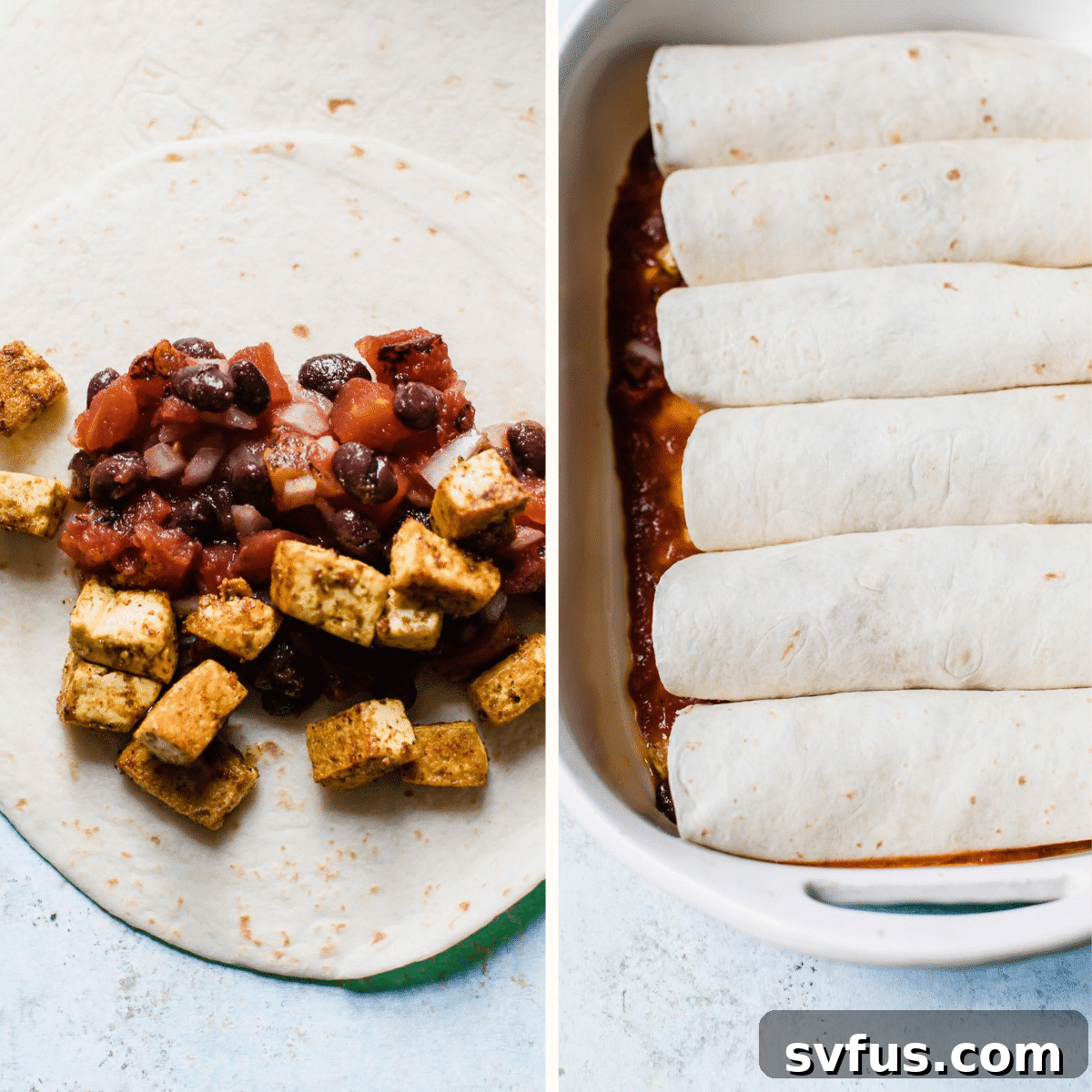 assembled enchiladas in a casserole dish