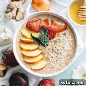 Nectarine Ginger Smoothie Bowl in a vibrant close-up shot