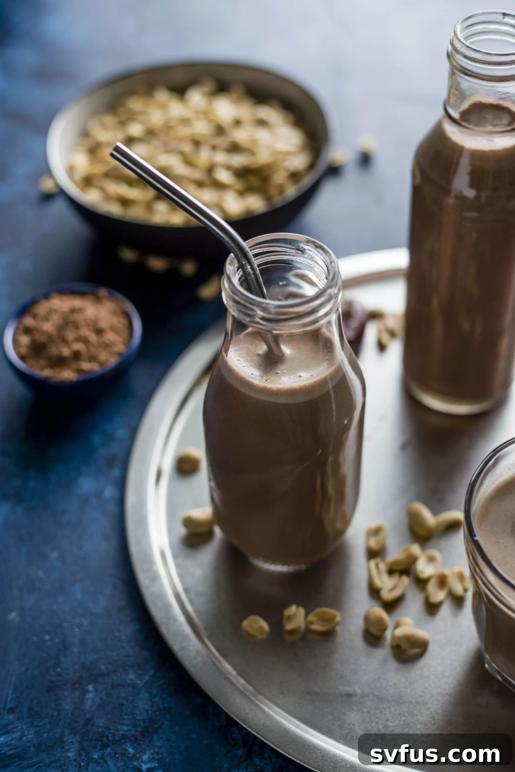 Delicious chocolate peanut milk, a vegan alternative made from ground peanuts and cacao.