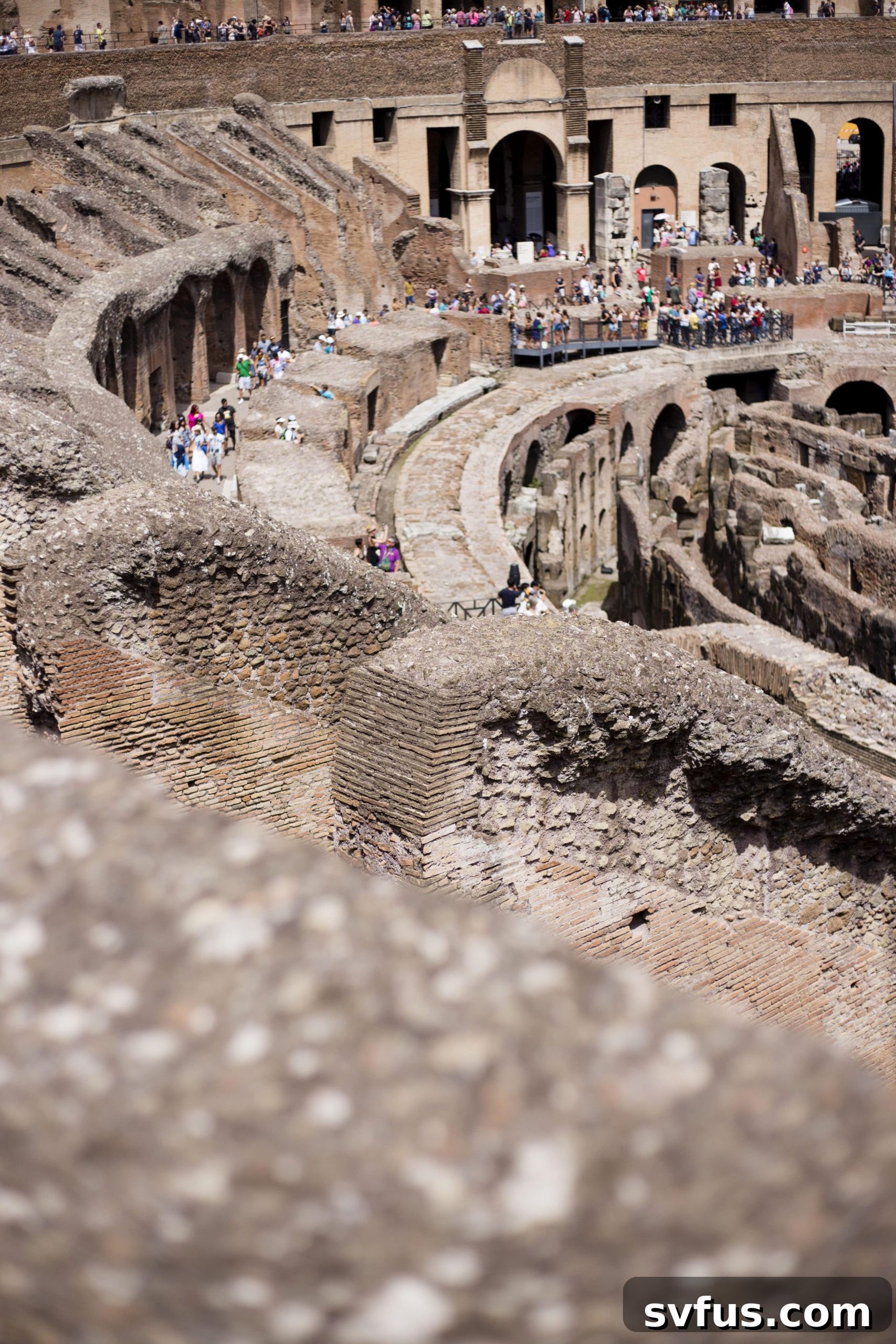 The impressive interior arches and structures of the Colosseum