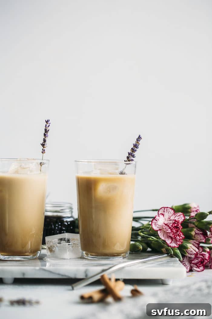 A lavender DIRTY CHAI latte that's full of flavor and ready in 5 minutes!