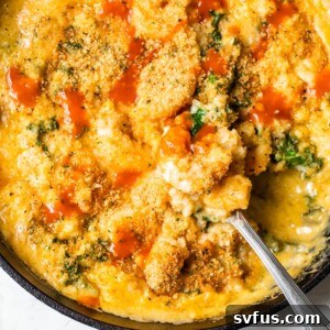 skillet filled with cheese and shrimp
