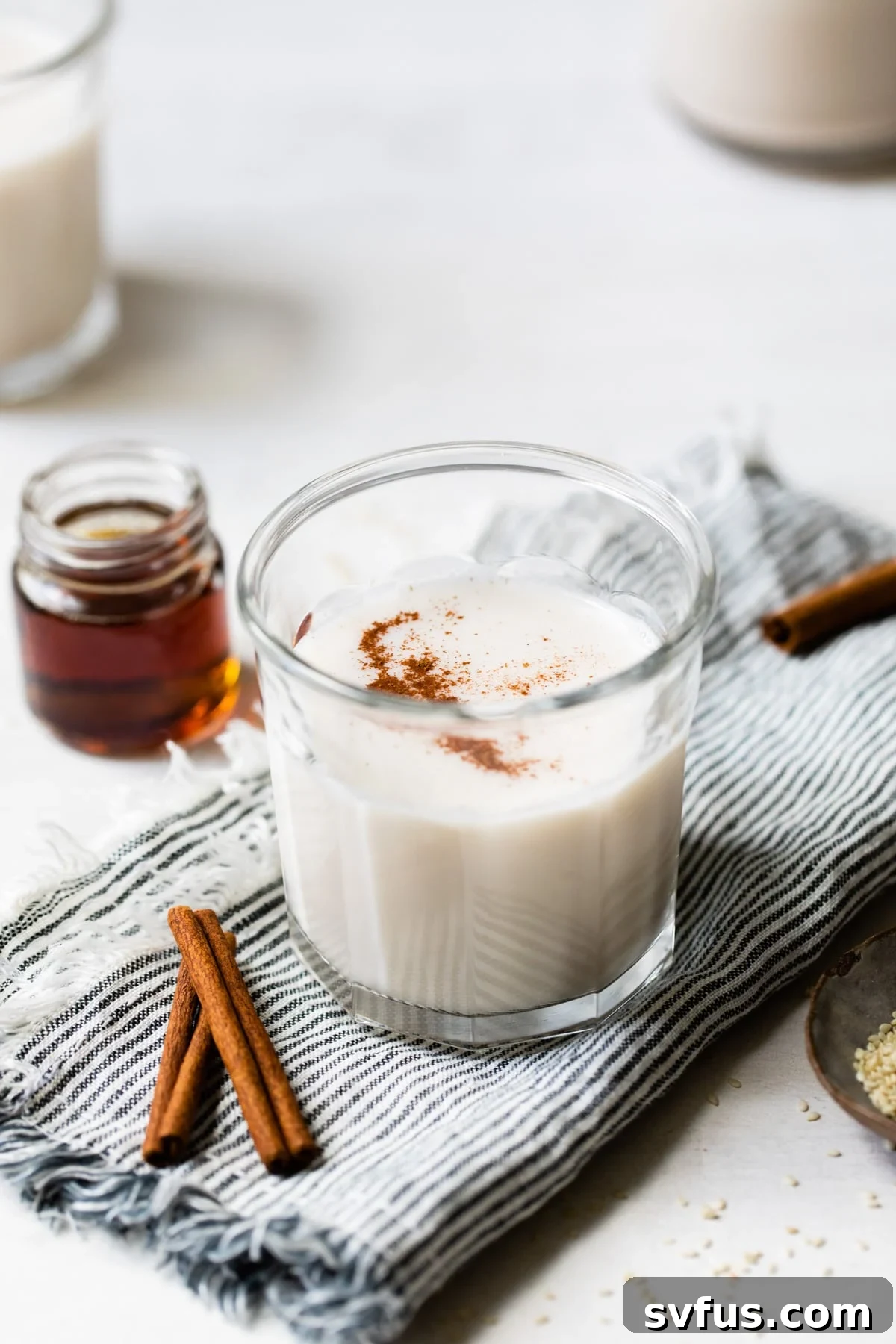 glass of milk on a linen
