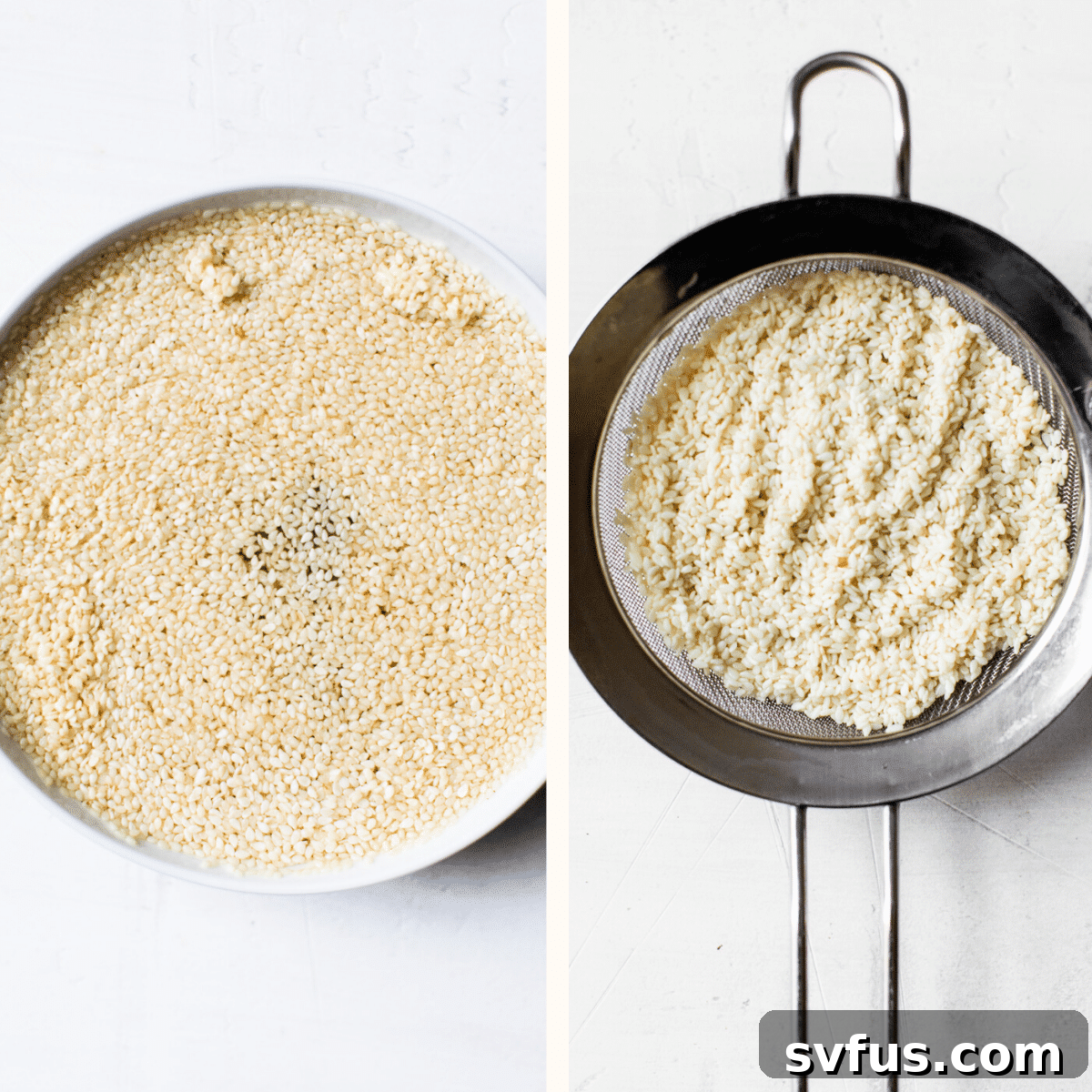 sesame seeds in a bowl and in a strainer