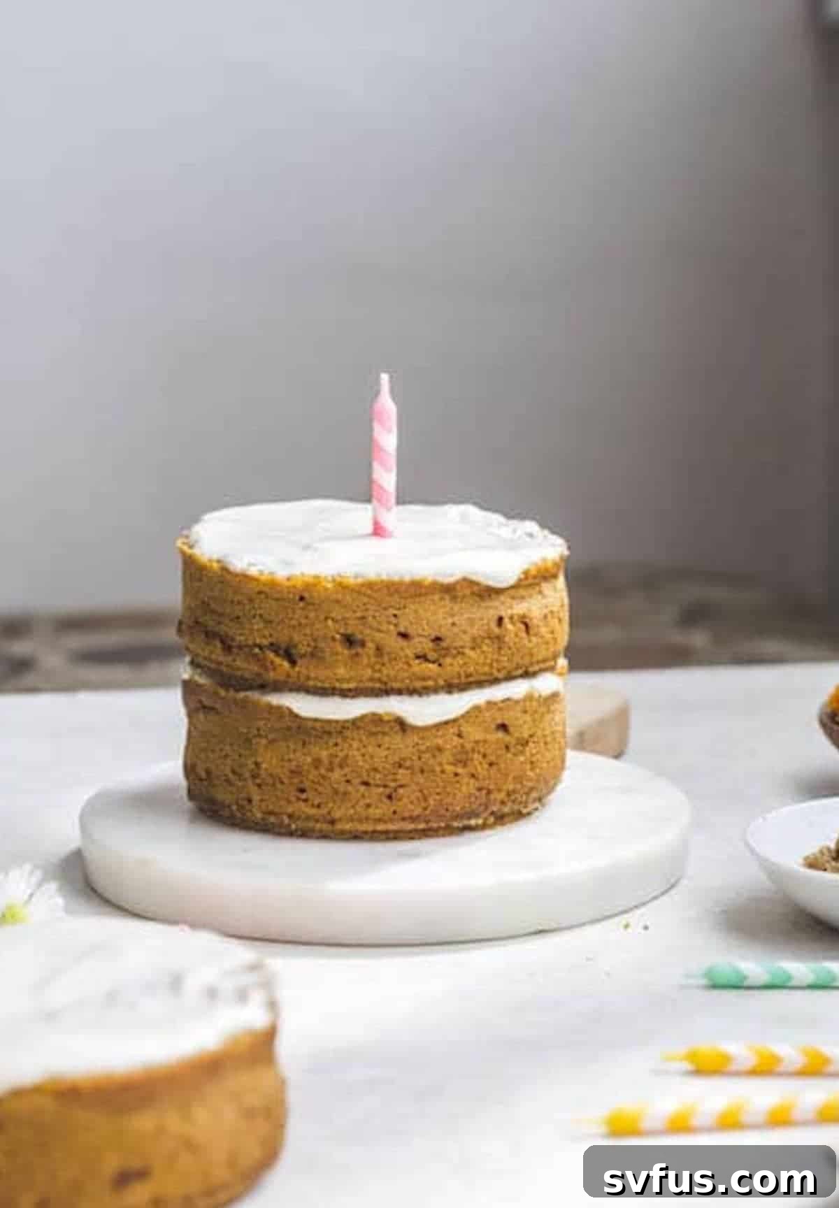 small two layer cake on a platter