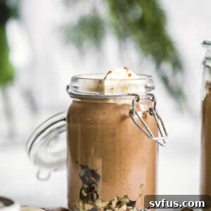 chocolate smoothie with banana in a mason jar