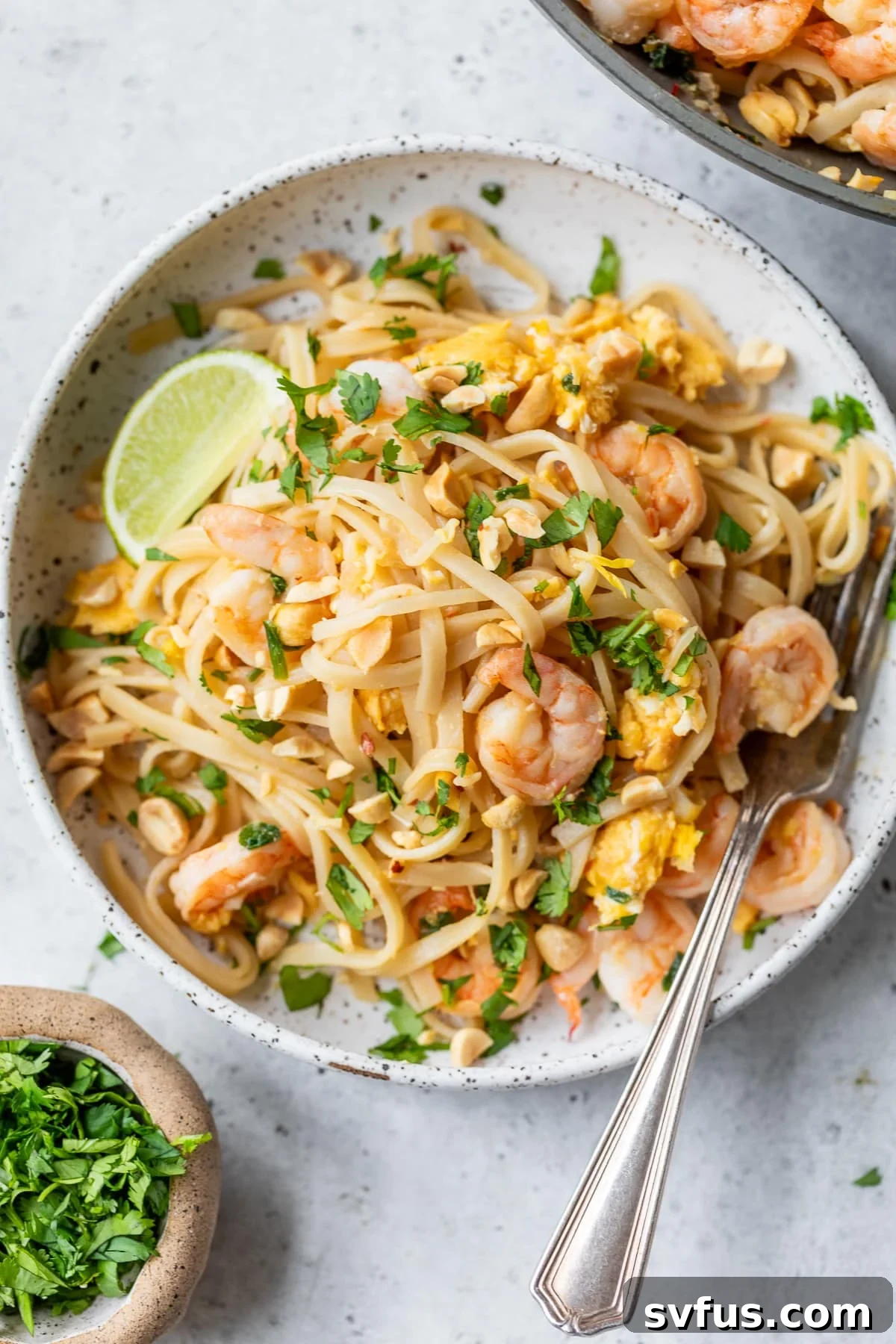 A second vibrant image of Shrimp Pad Thai in a bowl, emphasizing its delicious appeal.