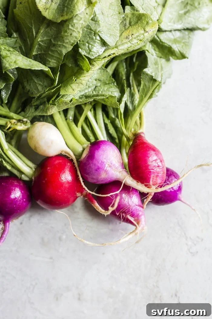 Fresh radishes, an ingredient in the Tofu Sweet Potato Bibimbap recipe