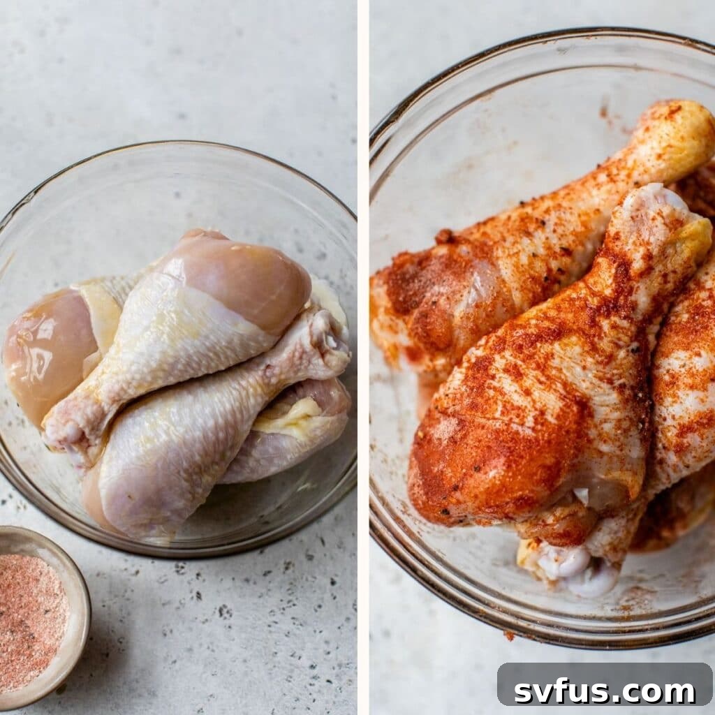raw chicken in a bowl topped with dry rub