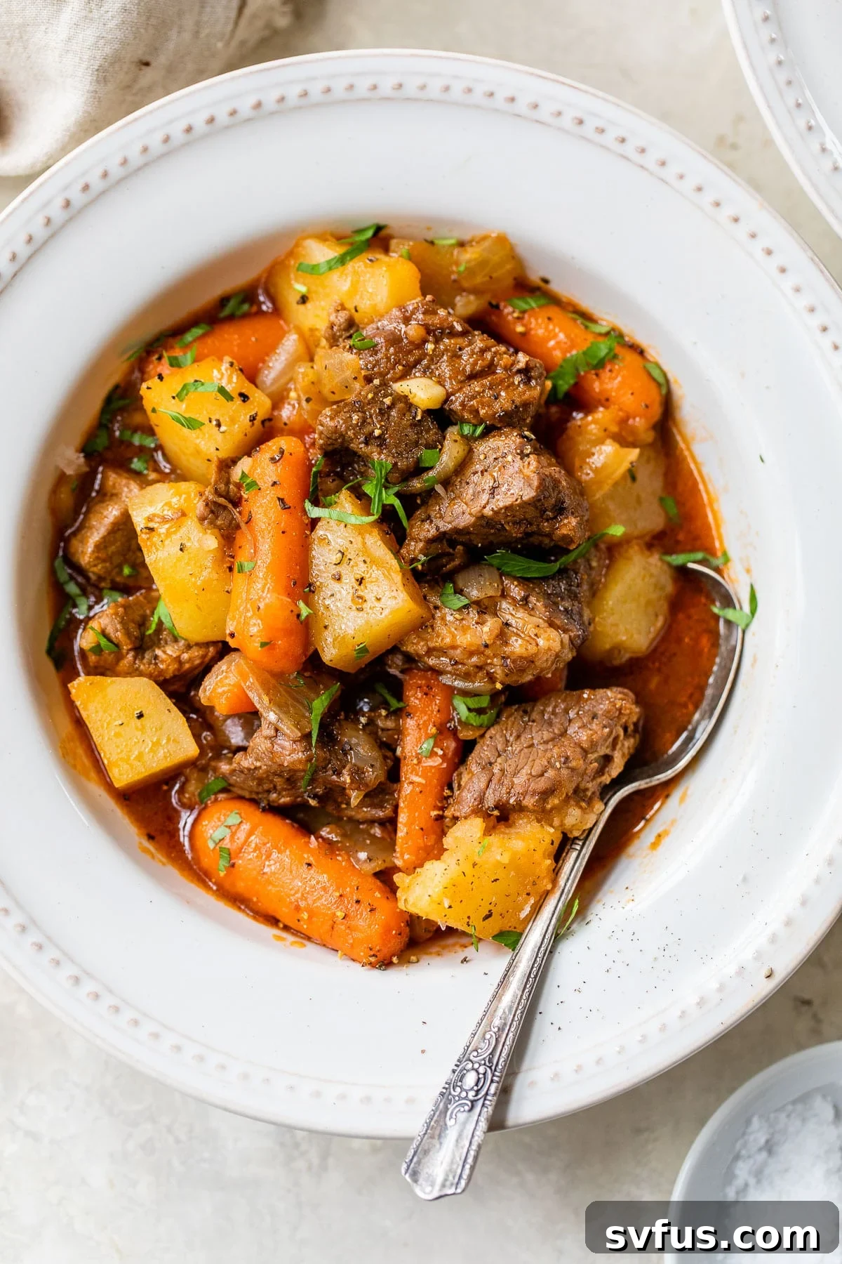 close up photo of beef stew in a bowl