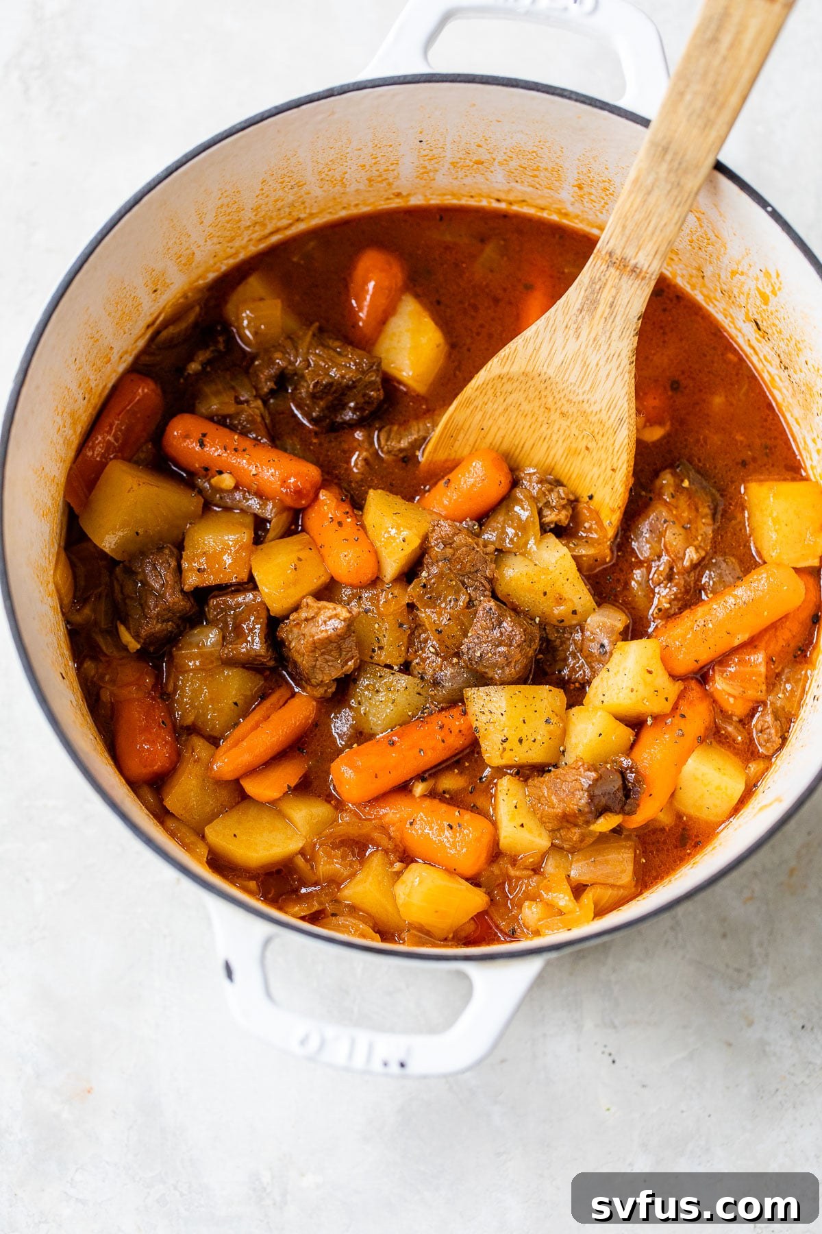 beef stew in a stock pot