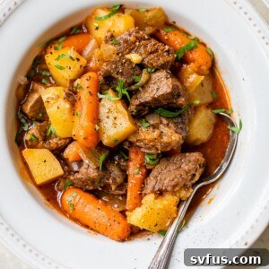 close up photo of beef stew in a bowl