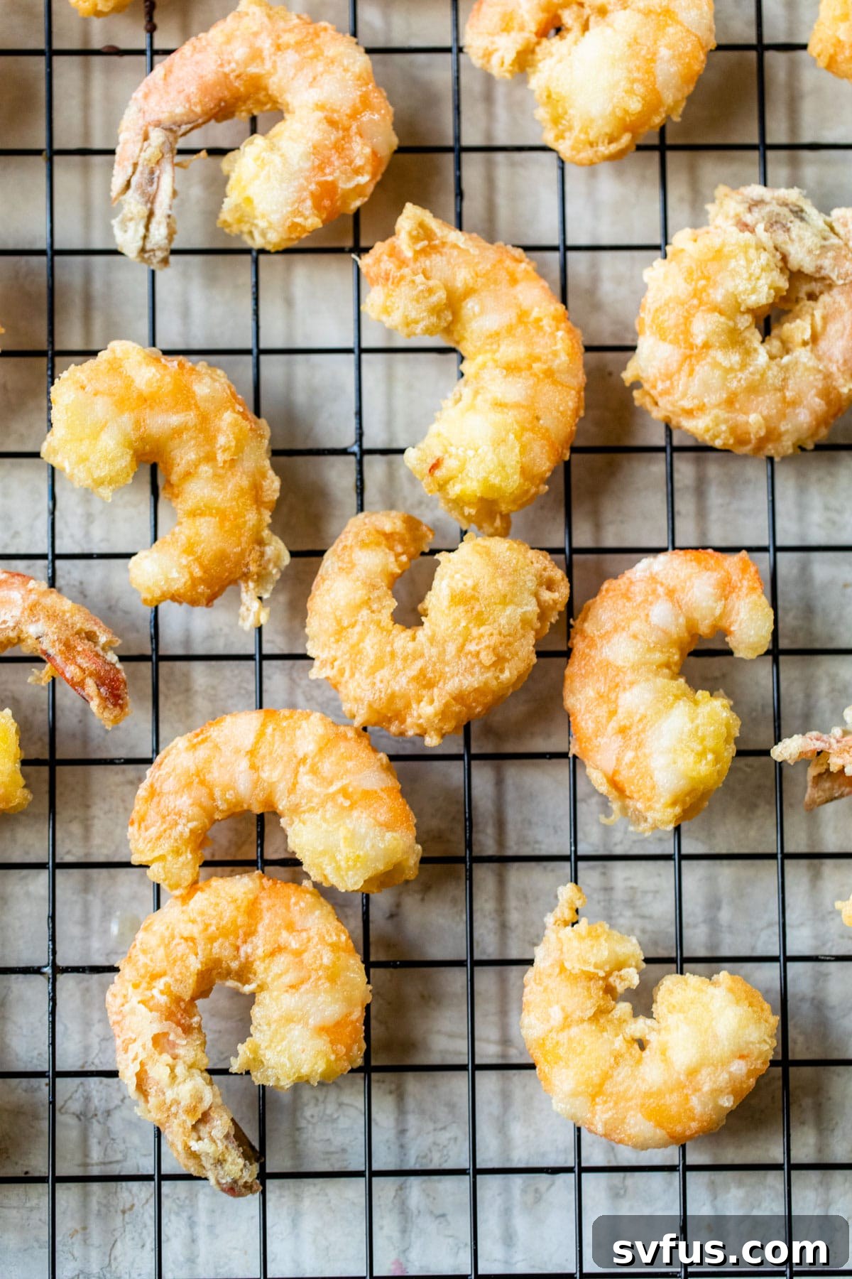 fried shrimp on a wire rack